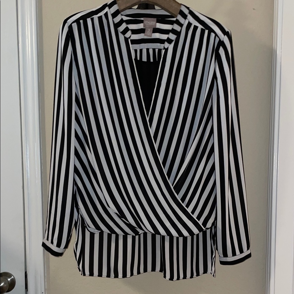 Chico’s 2 Black and White Striped Blouse